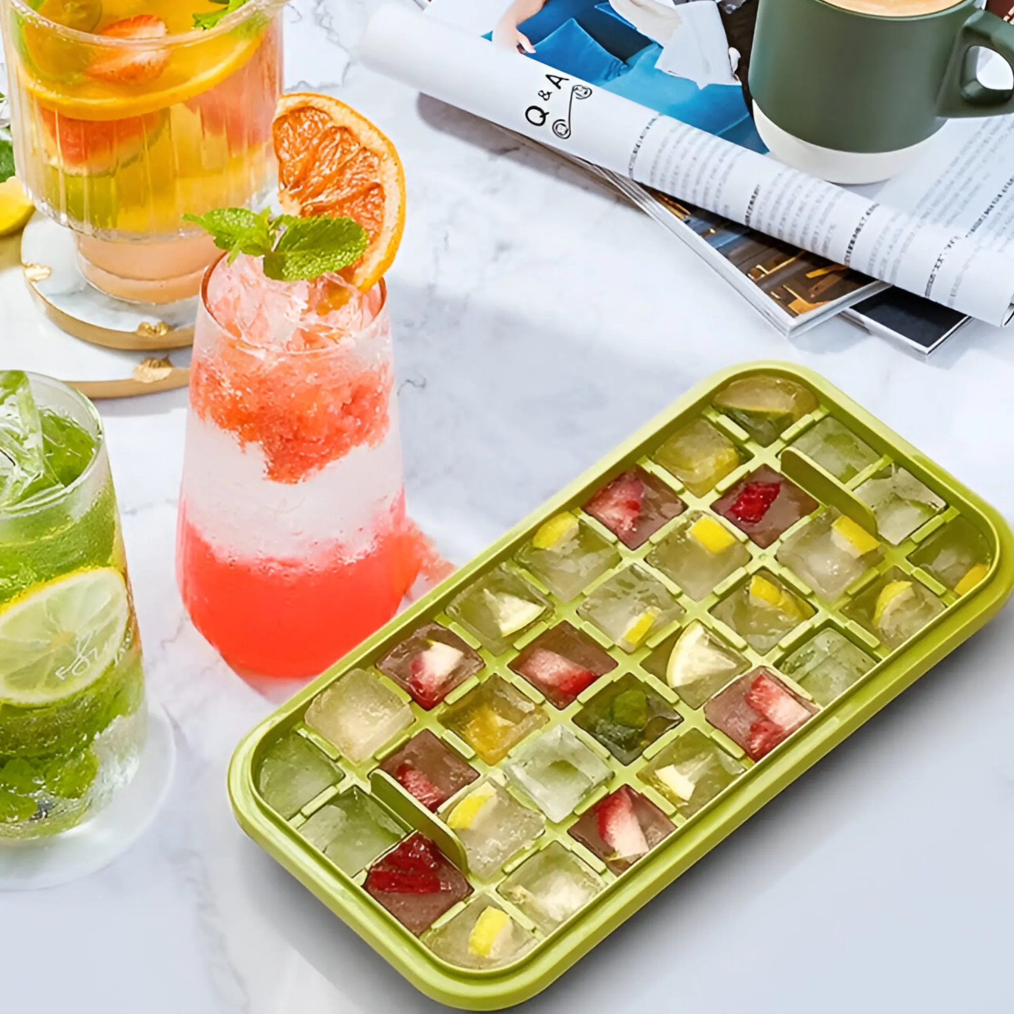 Transparant Plastic Ice Cube Tray Container with Lid and Ice Scope ICT-065