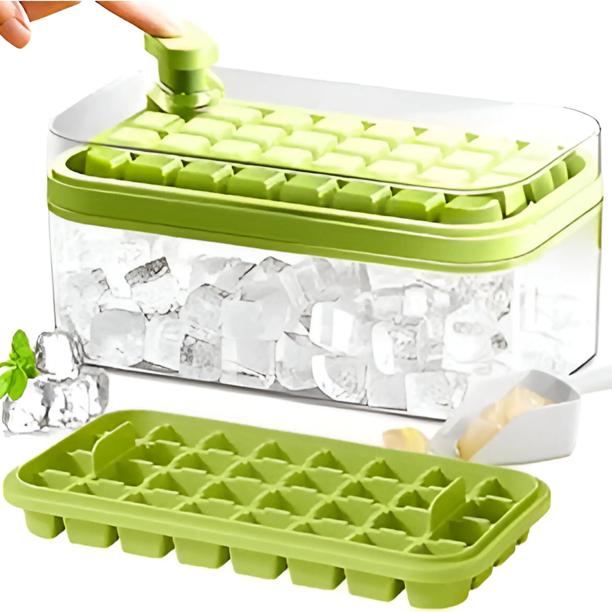 Transparant Plastic Ice Cube Tray Container with Lid and Ice Scope ICT-065