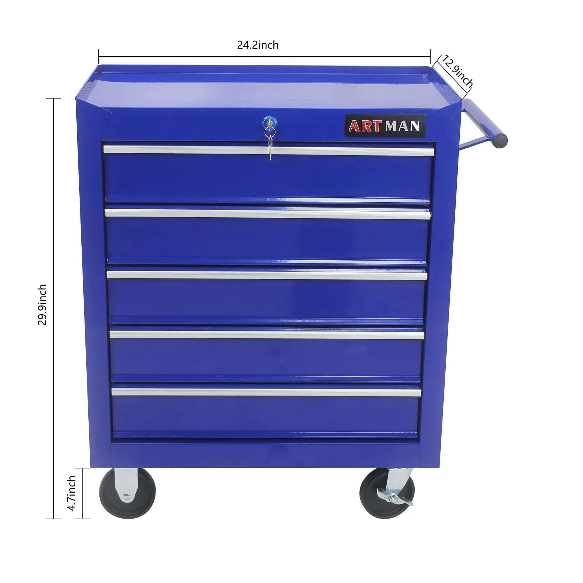 Versatile Blue Tool Organizer Cart with 5 Drawers and Wheels