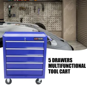 Versatile Blue Tool Organizer Cart with 5 Drawers and Wheels