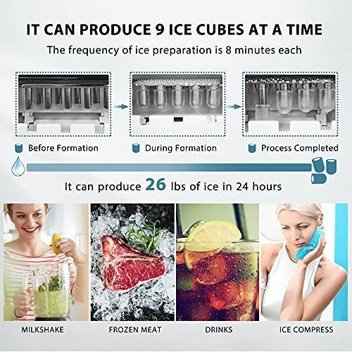 VIVOHOME Electric Portable Compact Countertop Automatic Ice Cube Maker Machine 26lbs/day Black