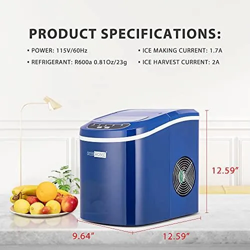 VIVOHOME Electric Portable Compact Countertop Automatic Ice Cube Maker Machine 26lbs/day Navy Blue