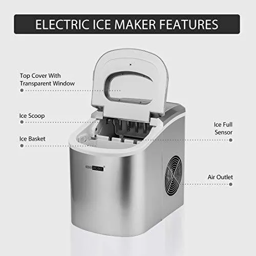 VIVOHOME Electric Portable Compact Countertop Automatic Ice Cube Maker Machine 26lbs/day Silver