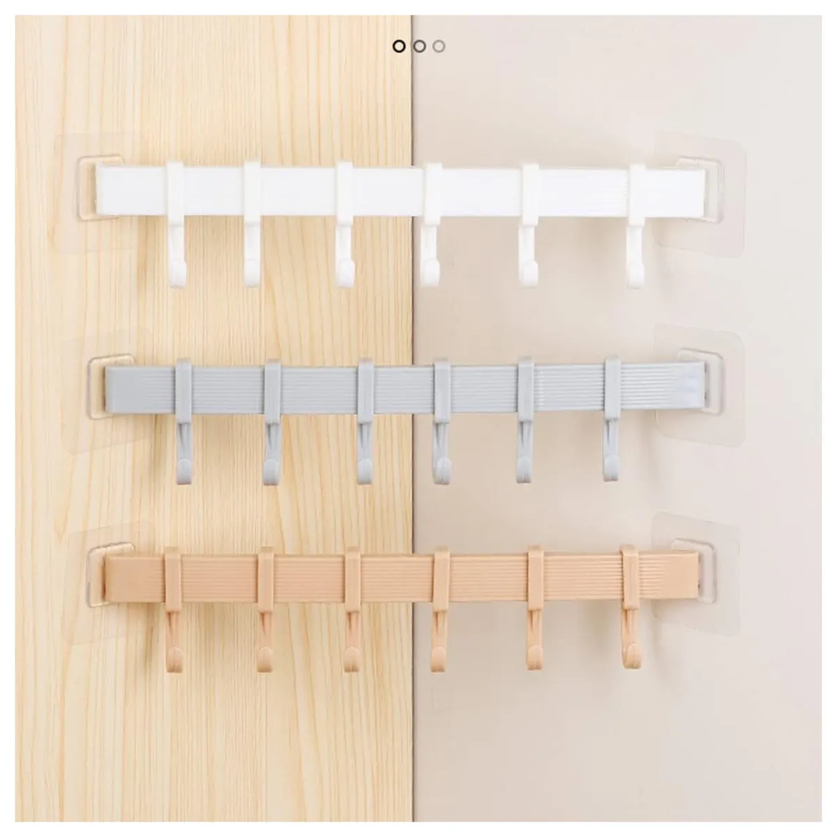 Wall Mounted Plastic Coat Rack With 6 Movable Hooks Rail Ba - 162