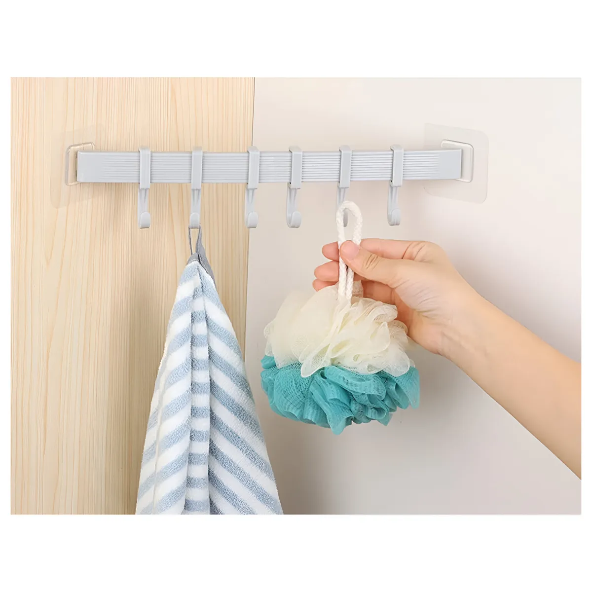 Wall Mounted Plastic Coat Rack With 6 Movable Hooks Rail Ba - 162