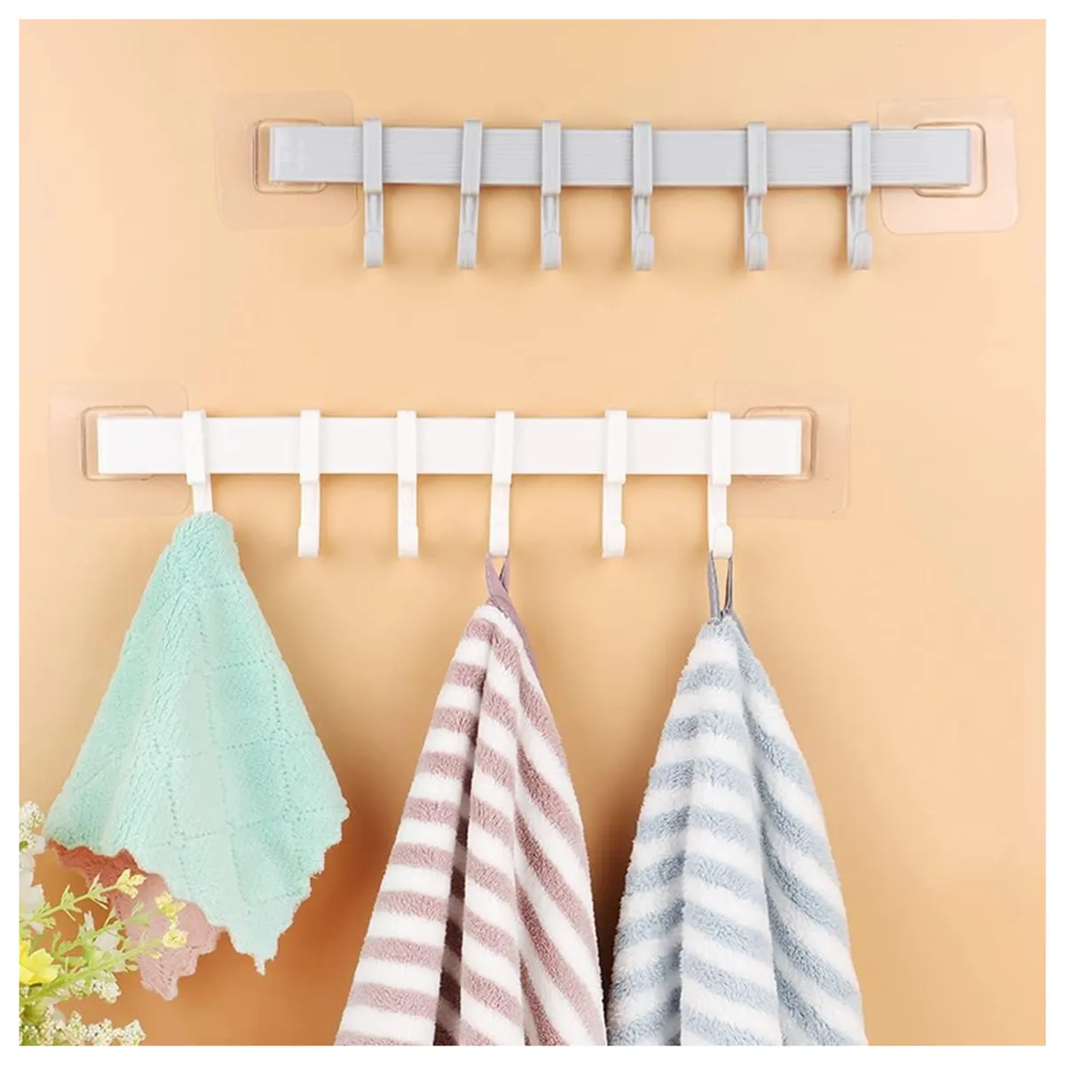 Wall Mounted Plastic Coat Rack With 6 Movable Hooks Rail Ba - 162