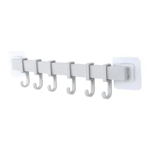 Wall Mounted Plastic Coat Rack With 6 Movable Hooks Rail Ba - 162