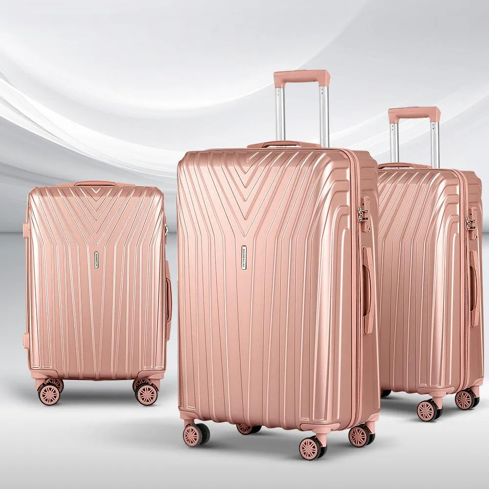 Wanderlite 3pc Luggage 20'' 24'' 28'' Trolley Suitcase Sets Travel TSA Hard Case Lightweight Pink