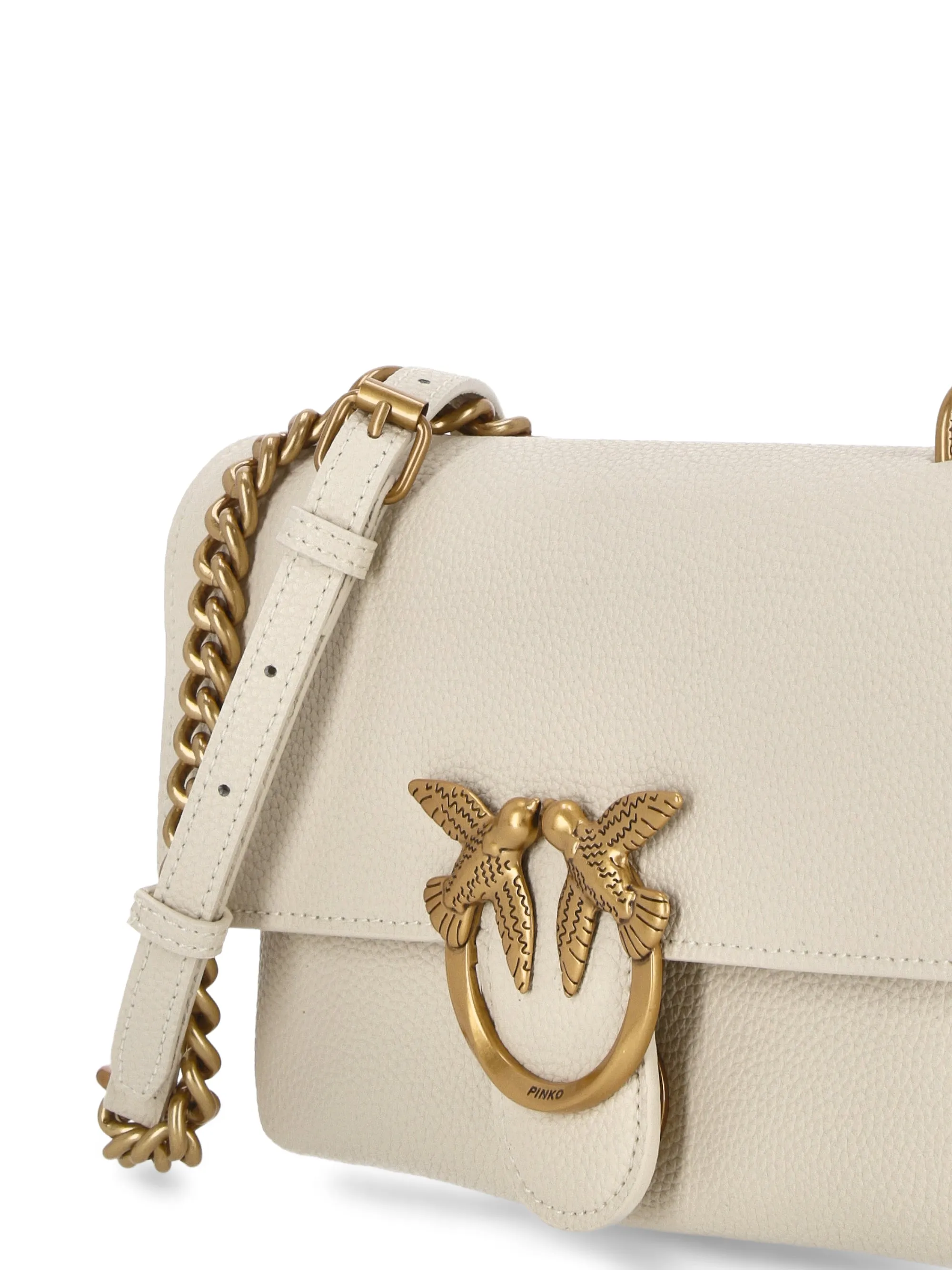 White Leather Grained Texture Shoulder Bag