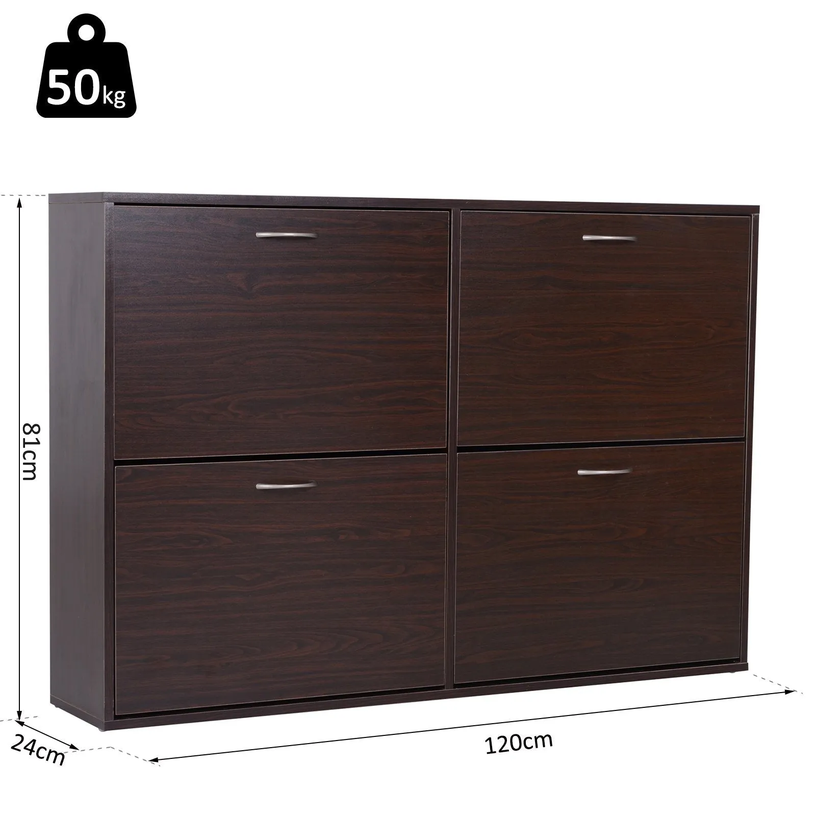 Wooden Modern Design 4 Drawer Shoes Cabinet Pull Down Shelf Storage Organiser Entrance Hallway Furniture - Dark Brown