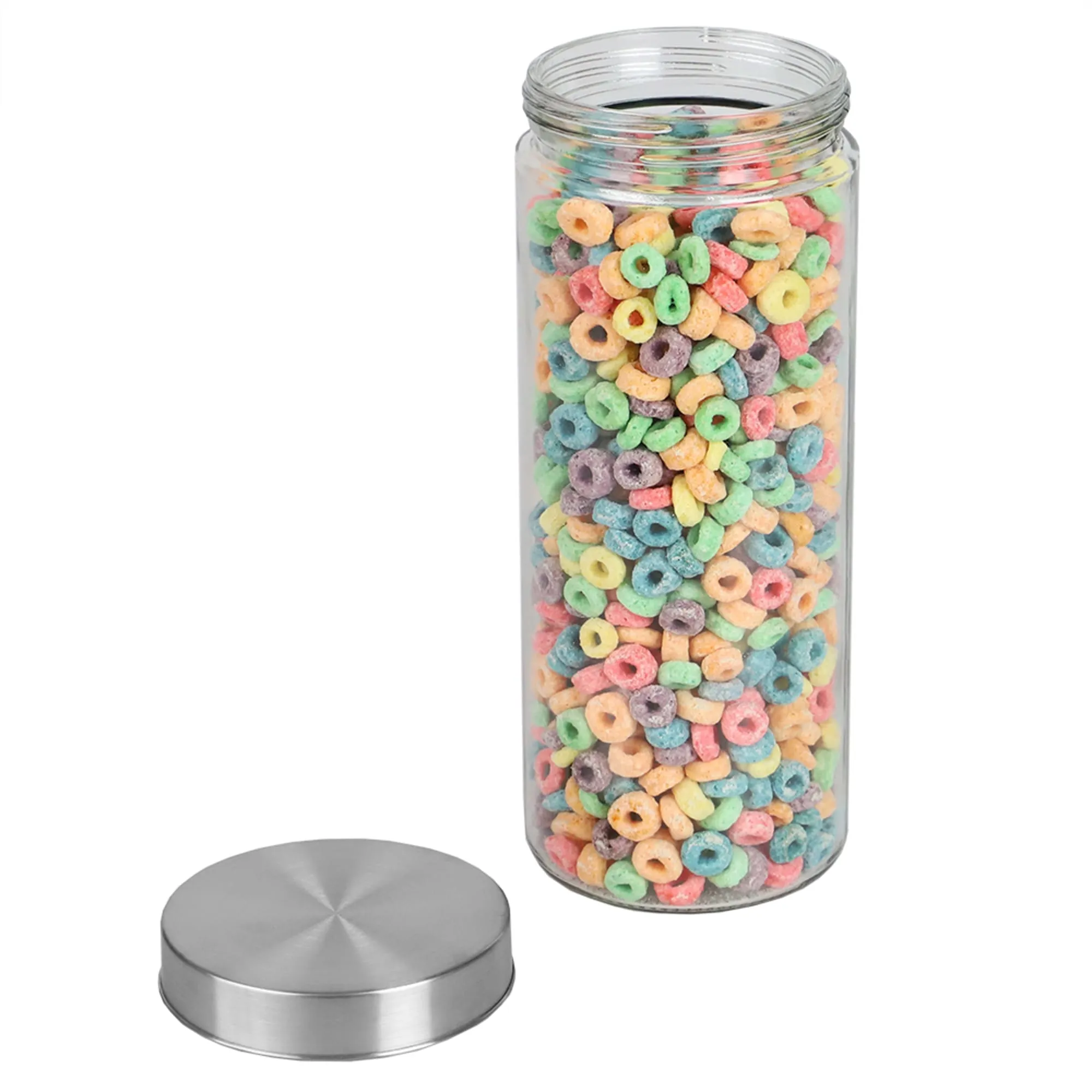 X-Large 67oz. Round Glass Canister with Air-Tight Stainless Steel Twist Top Lid, Clear